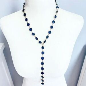 Chicos Circle Setting Dark Blue Rhinestone 20”Y-Necklace